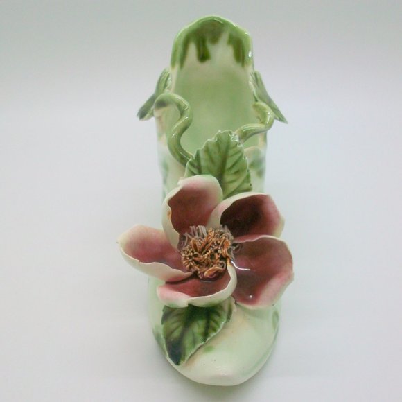 1950s Vee Jackson Pasadena California Pottery Porcelain Applied Flower Shoe - Picture 2 of 7
